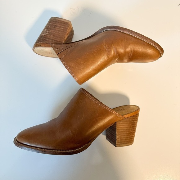 Madewell Harper Leather Block Heel English Saddle Brown Mule Size 5 - Picture 7 of 13